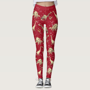 Dino Kerstman Rood Kerstfeest Leggings