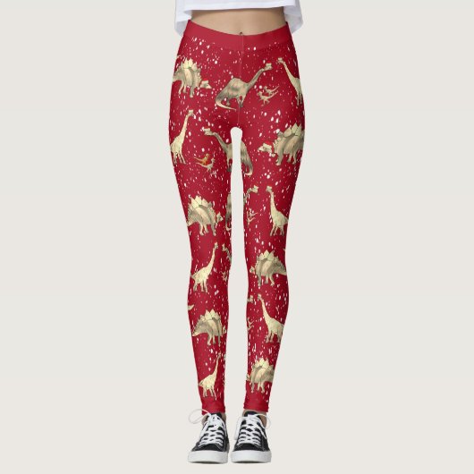 Dino Kerstman Rood Kerstfeest Leggings (Voorkant)