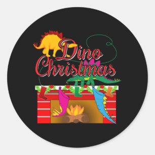 Dino Kerstmis - Dinosaur Stockings Ronde Sticker