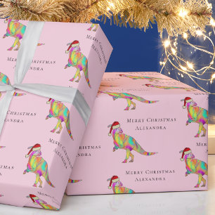 Dino Kerstmis Gefeliciteerd Persoonlijke Meisjesna Cadeaupapier