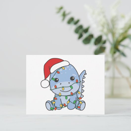 Dino Kerstmis Winter Dieren Vakantie Dino's Feestdagenkaart (Staand voorkant)