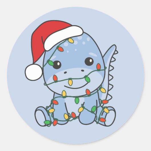 Dino Kerstmis Winter Dieren Vakantie Dino's Ronde Sticker (Voorkant)