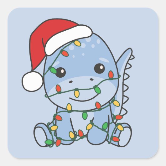 Dino Kerstmis Winter Dieren Vakantie Dino's Vierkante Sticker (Voorkant)