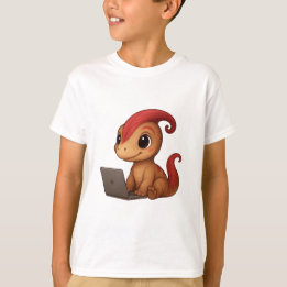 Dino Kids T-shirt – Dino Kammli achter de Laptop