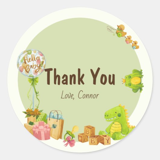 Dino kinder speelgoed verjaardagsfeestje ronde sticker (Voorkant)