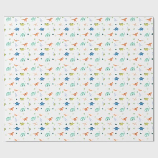 Dino Kleurrijke Dinosaurus Verjaardag Inpakpapier (Vlak)