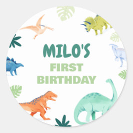Dino Kleurrijke Dinosaurus Verjaardag Rond Sticker