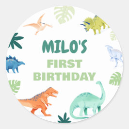 Dino Kleurrijke Dinosaurus Verjaardag Rond Sticker