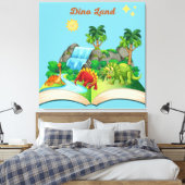 Dino Land lezen is leuk popup boek Canvas Afdruk (Insitu (Slaapkamer))