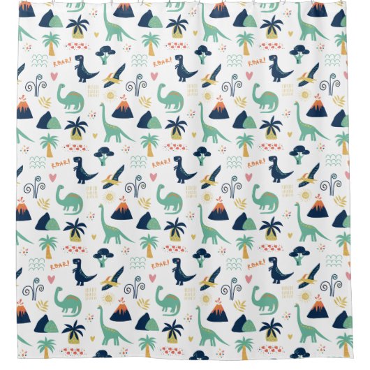 Dino Land White Douchegordijn (Voorkant)