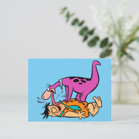 Dino Licking Fred Flintstone Briefkaart (Staand voorkant)