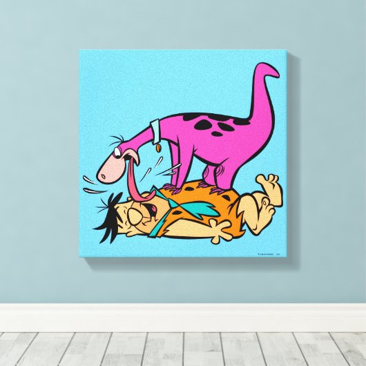 Dino Licking Fred Flintstone Canvas Afdruk (Insitu (Houten vloer))