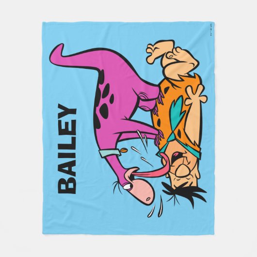 Dino Licking Fred Flintstone Fleece Deken (Voorkant)
