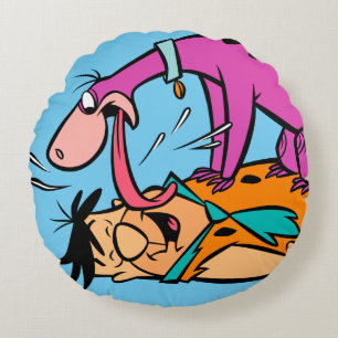 Dino Licking Fred Flintstone Rond Kussen