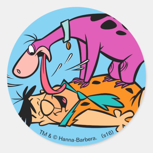 Dino Licking Fred Flintstone Ronde Sticker (Voorkant)