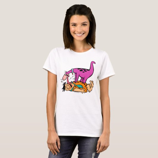 Dino Licking Fred Flintstone T-shirt (Voorkant volledig)