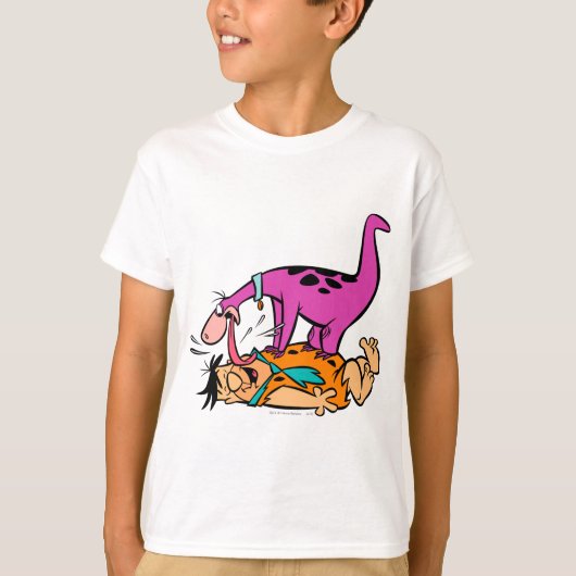 Dino Licking Fred Flintstone T-shirt (Voorkant)