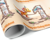 Dino Little Dragon | Foto groot nummer 1e verjaard Cadeaupapier (Rol Hoek)