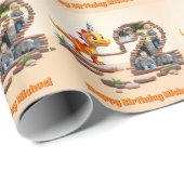 Dino Little Dragon | Foto groot nummer 2e verjaard Cadeaupapier (Rol Hoek)