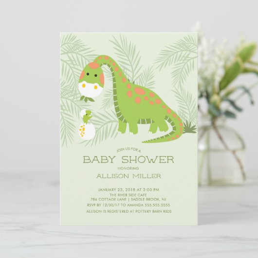Dino Love Boys Baby shower Uitnodiging (Staand voorkant)