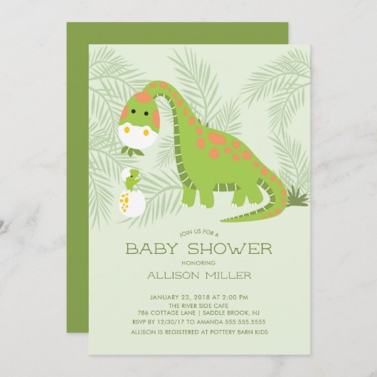 Dino Love Boys Baby shower Uitnodiging (Voorkant / Achterkant)