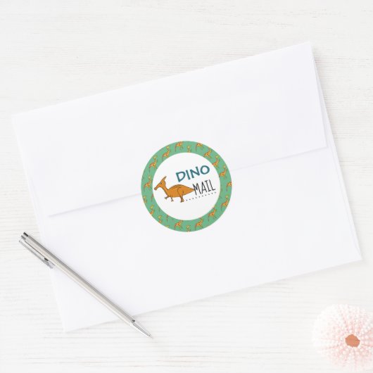 Dino Mail, Dinosaur Ronde Sticker (Envelop)