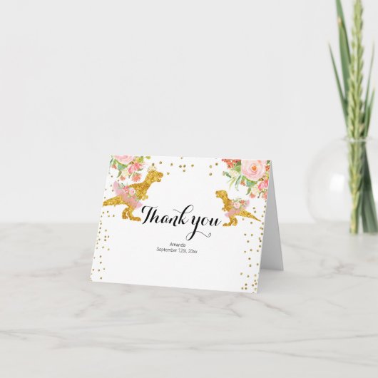 Dino Meisje Roze Goud staand Dank u kaart (Voorkant)