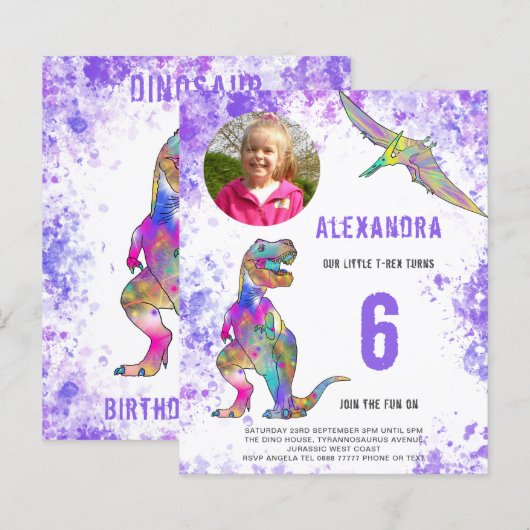 Dino meisjes verjaardagsfeest foto (Voorkant / Achterkant)