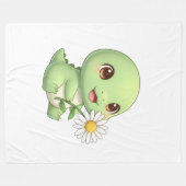 Dino Met Bloem Fleece Deken (Voorkant (Horizontaal))