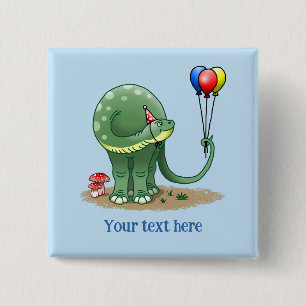 Dino met feesthoed vierkante button 5,1 cm