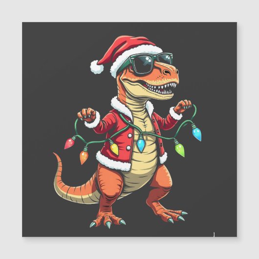 Dino met Kerstverlichting en Kerstmannenhoed (Voorkant)