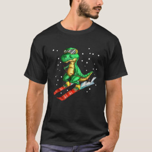 Dino met skibril skiër dinosaurus rex skiën t-shirt