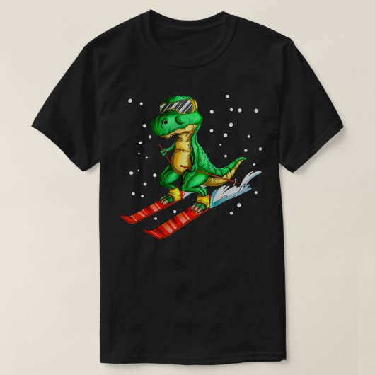 Dino met skibril skiër dinosaurus trex skiën t-shirt (Design voorkant)