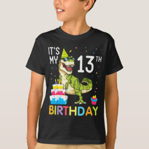 Dino met taart 13e verjaardag gelukkig 13 jaar t-shirt