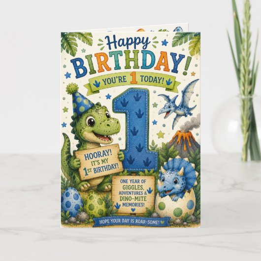 Dino-Mite 1e verjaardag Kaart (Voorkant)