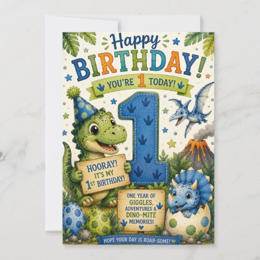 Dino-Mite 1e verjaardag  Kaart (Voorkant)
