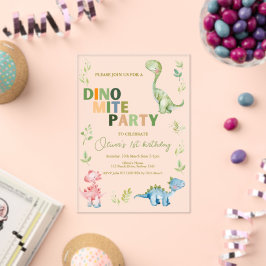Dino-mite 1e verjaardagsfeestje acryl uitnodigingen