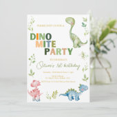 Dino-mite 1e verjaardagsfeestje kaart (Staand voorkant)