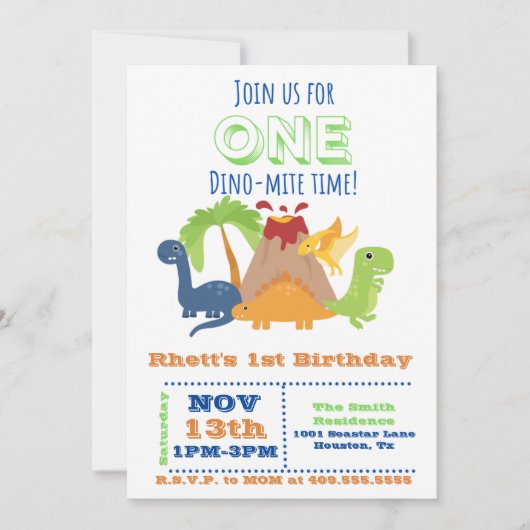 Dino-Mite 1st Birthday - Dinosaur Fotouitnodiging Kaart (Voorkant)