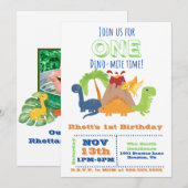Dino-Mite 1st Birthday - Dinosaur Fotouitnodiging Kaart (Voorkant / Achterkant)