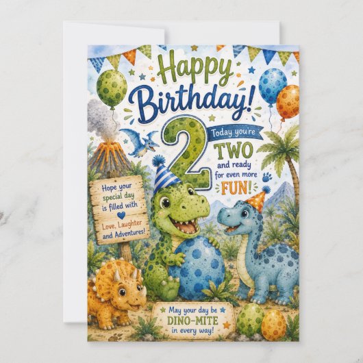 Dino-Mite 2e verjaardagskaart Kaart (Voorkant)