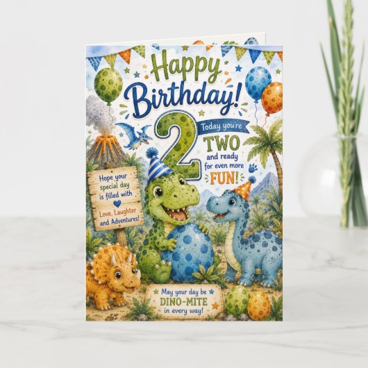 Dino-Mite 2e verjaardagskaart Kaart (Voorkant)