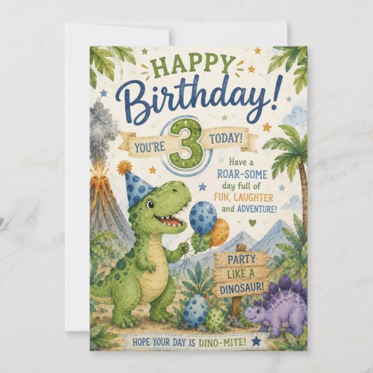 Dino-Mite 3e Verjaardagskaart Kaart (Voorkant)
