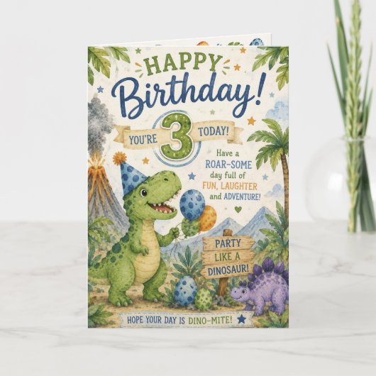 Dino-Mite 3e Verjaardagskaart Kaart (Voorkant)