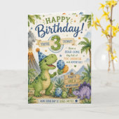 Dino-Mite 3e Verjaardagskaart Kaart (Gele Bloem)