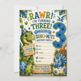 Dino-Mite 3e verjaardagsuitnodiging Kaart