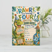Dino-Mite 4e verjaardagsuitnodiging Kaart (Staand voorkant)