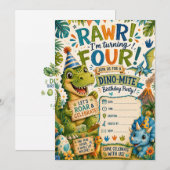 Dino-Mite 4e verjaardagsuitnodiging Kaart (Voorkant / Achterkant)