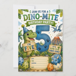 Dino-Mite 5e verjaardagsuitnodiging Kaart