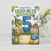 Dino-Mite 5e verjaardagsuitnodiging Kaart (Staand voorkant)